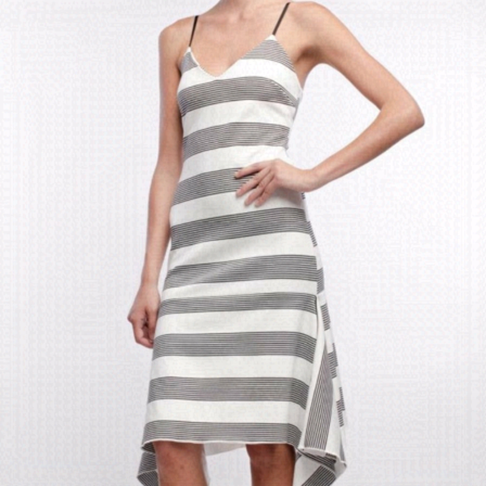 LINE + Dot | Striped Mermaid Asymmetrical Hem Dress